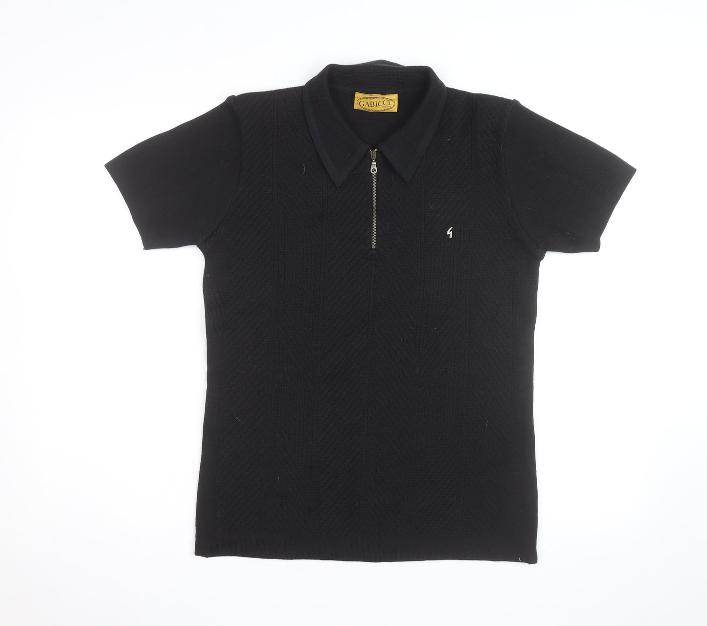 Gabicci Men's Black Short Sleeve 1/2 Zip Retro Knit Polo Shirt Size S