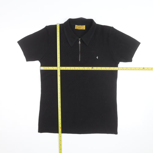 Gabicci Men's Black Short Sleeve 1/2 Zip Retro Knit Polo Shirt Size S
