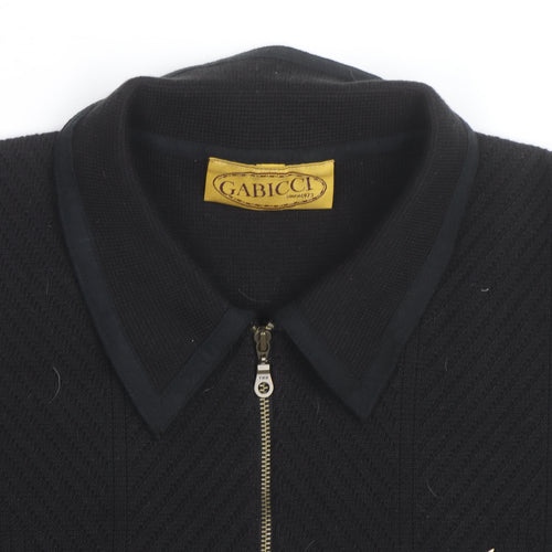 Gabicci Men's Black Short Sleeve 1/2 Zip Retro Knit Polo Shirt Size S