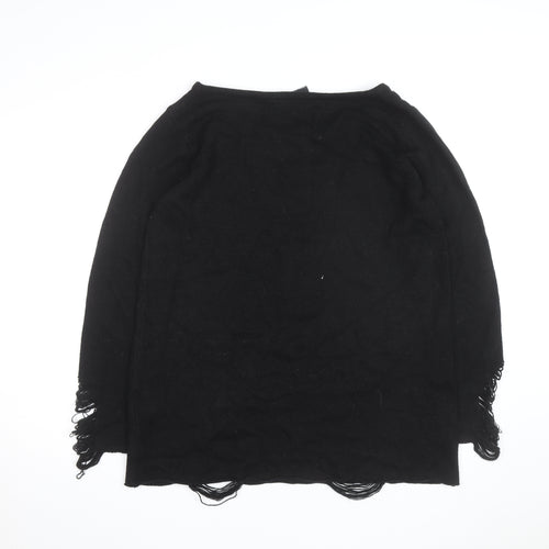 Killstar Mens Black 2XL Gothic Cat Graphic Distressed Knit Jumper
