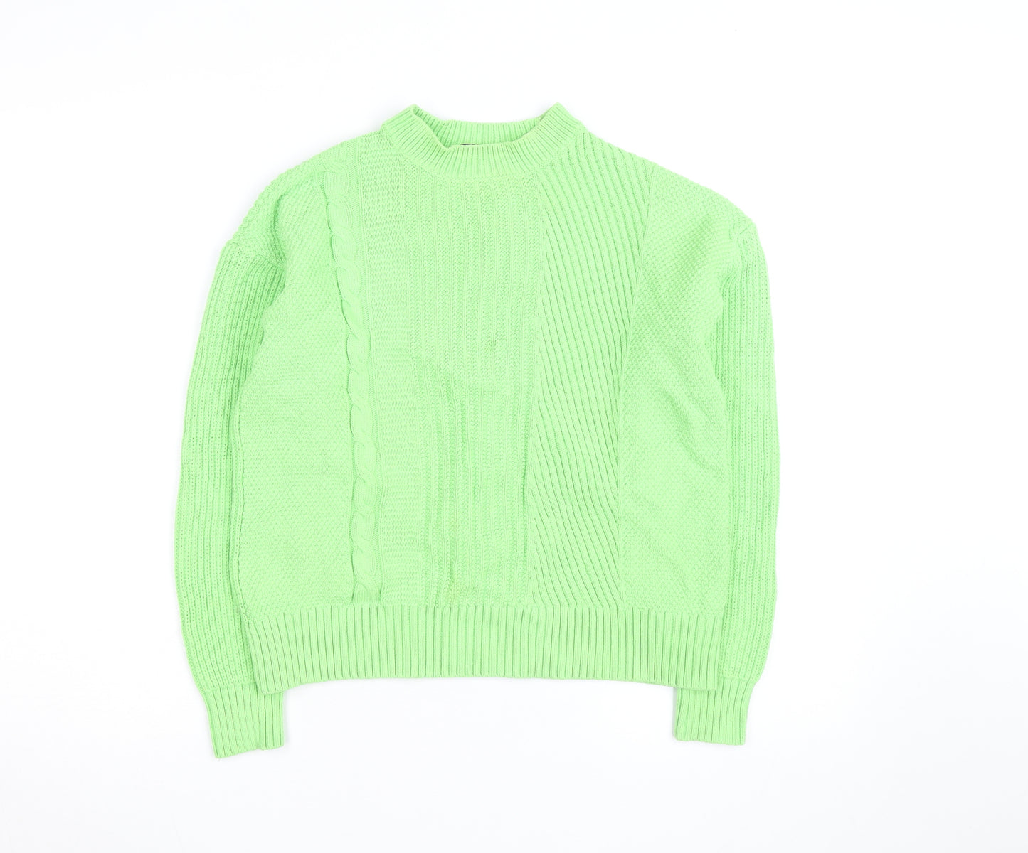 Marks and Spencer Women's Green Cable-Knit Cotton Jumper Medium