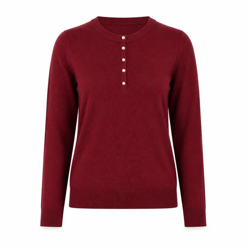 ZARA Women Red Henley Knit Jumper Size 8 Long Sleeve