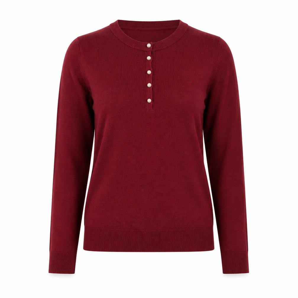 ZARA Women Red Henley Knit Jumper Size 8 Long Sleeve