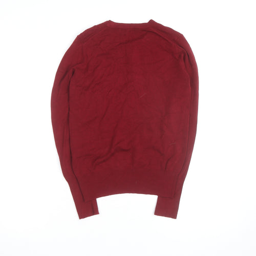 ZARA Women Red Henley Knit Jumper Size 8 Long Sleeve