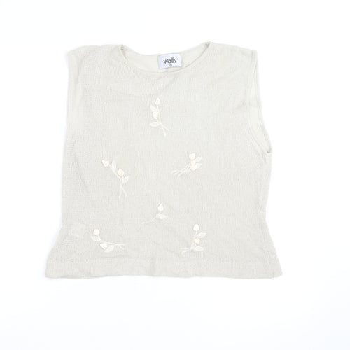 Wallis Women Beige Sleeveless Knit Floral Jumper Size 16