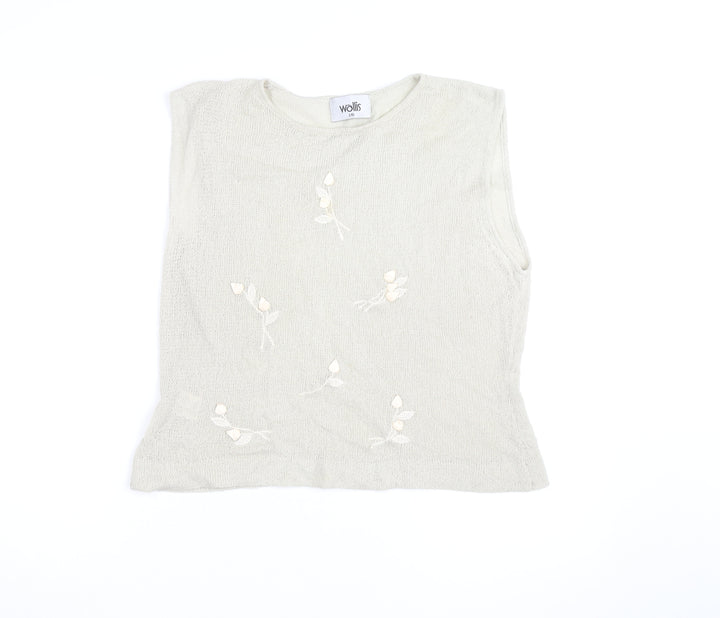Wallis Women Beige Sleeveless Knit Floral Jumper Size 16