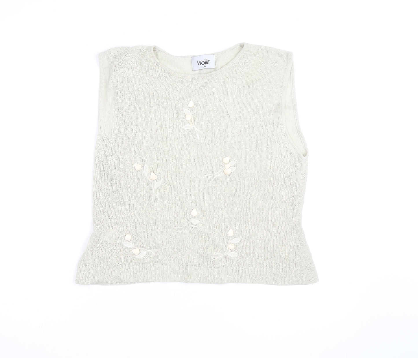 Wallis Women Beige Sleeveless Knit Floral Jumper Size 16