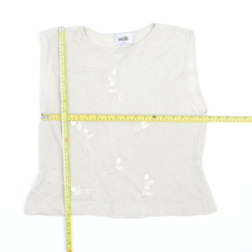 Wallis Women Beige Sleeveless Knit Floral Jumper Size 16
