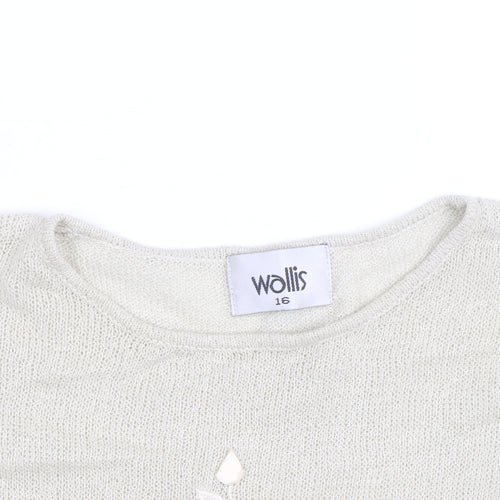 Wallis Women Beige Sleeveless Knit Floral Jumper Size 16