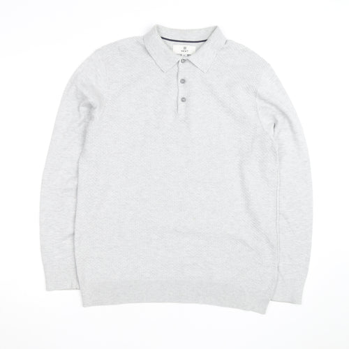 Next Men’s Grey Cotton Blend Long Sleeve Collared Polo Jumper M