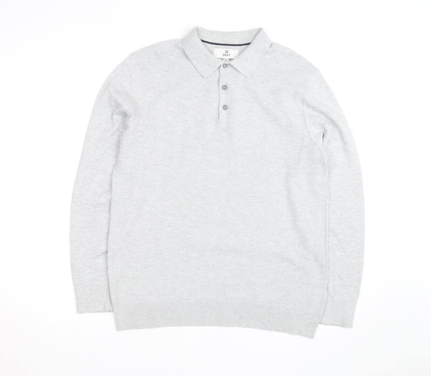 Next Men’s Grey Cotton Blend Long Sleeve Collared Polo Jumper M