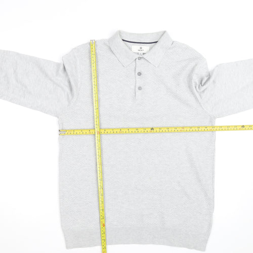 Next Men’s Grey Cotton Blend Long Sleeve Collared Polo Jumper M