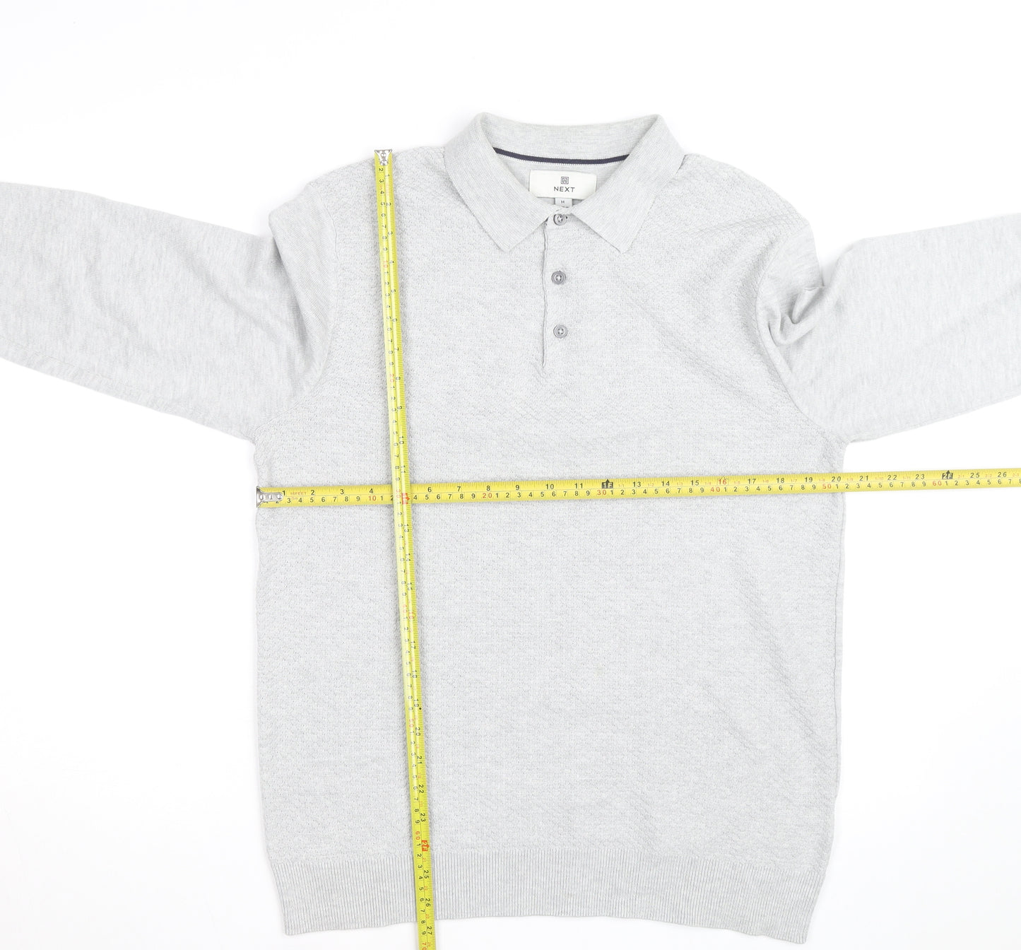 Next Men’s Grey Cotton Blend Long Sleeve Collared Polo Jumper M
