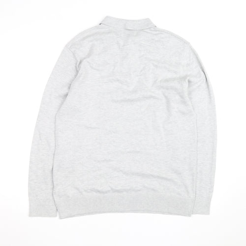 Next Men’s Grey Cotton Blend Long Sleeve Collared Polo Jumper M