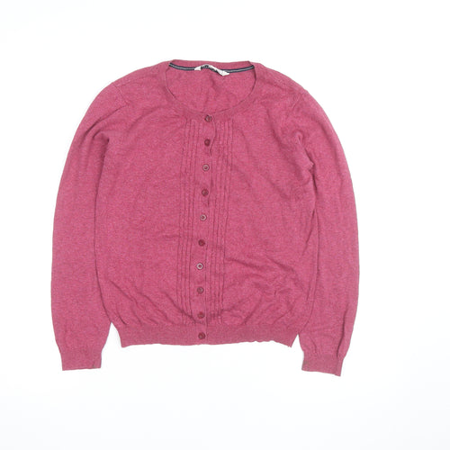 Fat Face Women Pink Size 12 Crew Neck Long Sleeve Cardigan