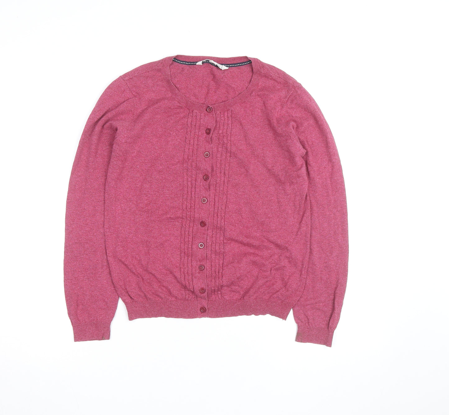 Fat Face Women Pink Size 12 Crew Neck Long Sleeve Cardigan