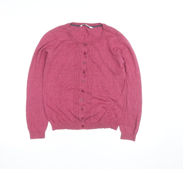 Fat Face Women Pink Size 12 Crew Neck Long Sleeve Cardigan