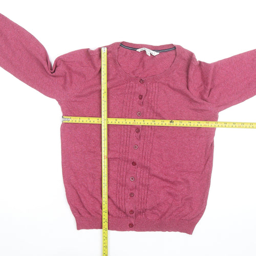 Fat Face Women Pink Size 12 Crew Neck Long Sleeve Cardigan