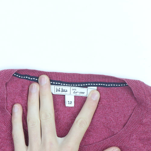 Fat Face Women Pink Size 12 Crew Neck Long Sleeve Cardigan