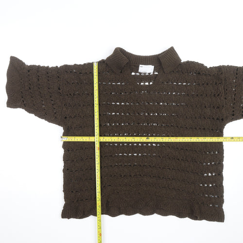 ASOS Women’s Brown Open-Knit Collared Short Sleeve Jumper Size M