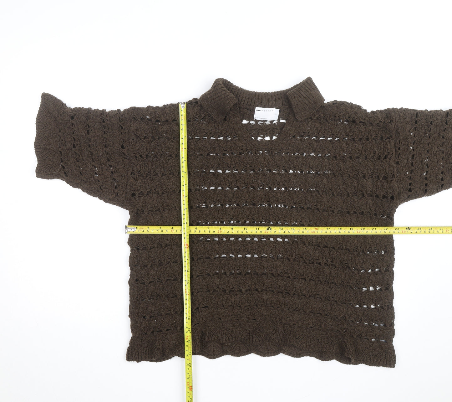 ASOS Women’s Brown Open-Knit Collared Short Sleeve Jumper Size M
