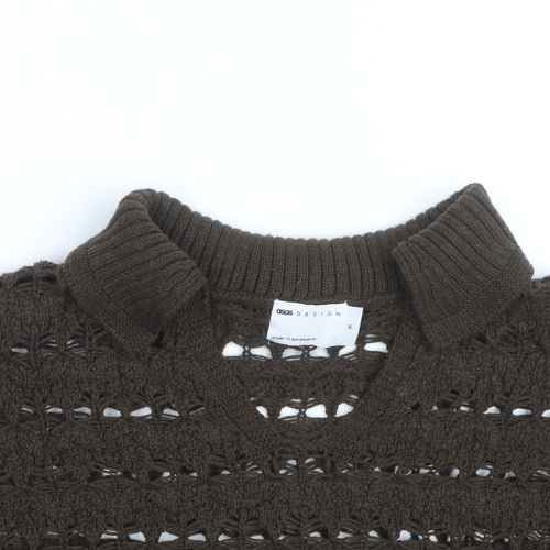 ASOS Women’s Brown Open-Knit Collared Short Sleeve Jumper Size M