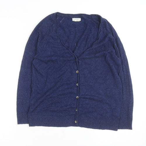 Fat Face Women's Blue Linen Cotton V-Neck Cardigan Size 12