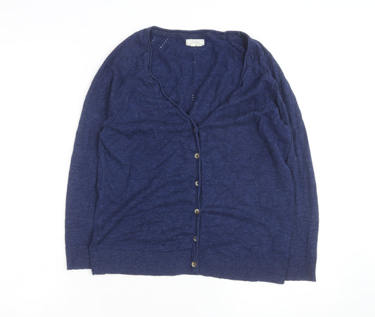 Fat Face Women's Blue Linen Cotton V-Neck Cardigan Size 12