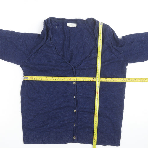 Fat Face Women's Blue Linen Cotton V-Neck Cardigan Size 12