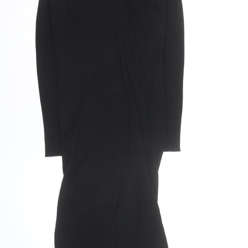 New Look Women’s Black Size 12 V-Neck Ribbed Bodycon Midi Dress