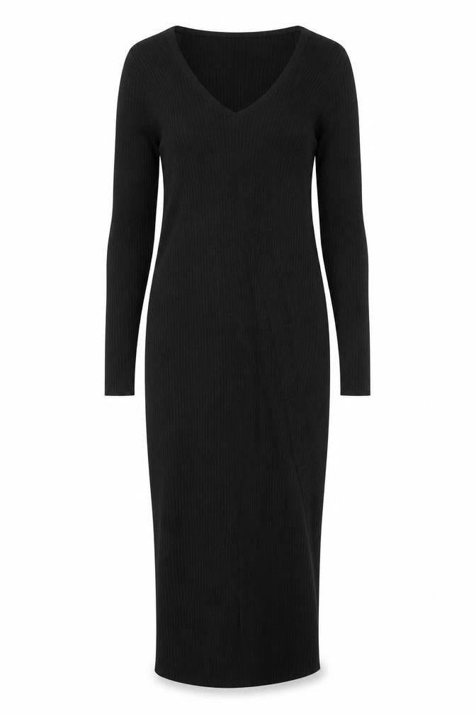 New Look Women’s Black Size 12 V-Neck Ribbed Bodycon Midi Dress