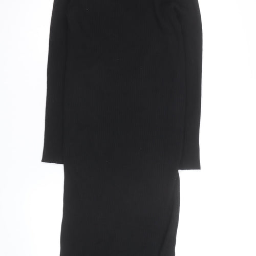 New Look Women’s Black Size 12 V-Neck Ribbed Bodycon Midi Dress