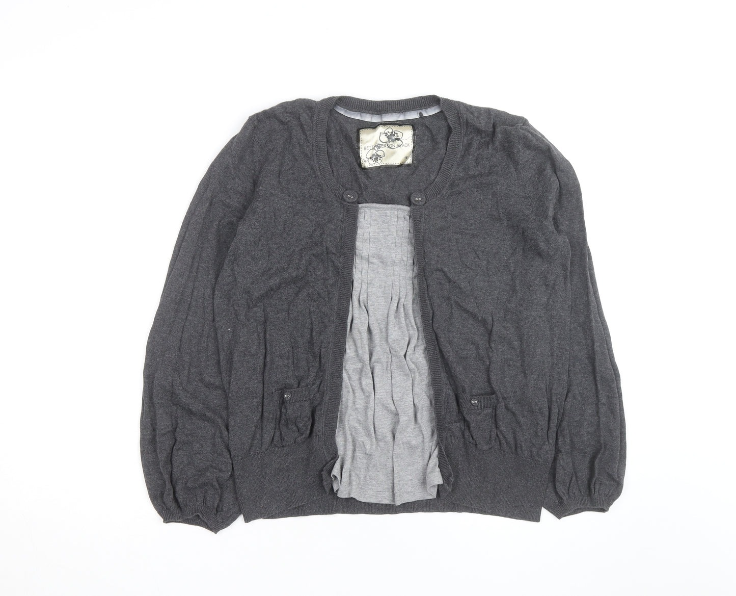 Betty Jackson Black Womens Grey Cardigan Size 18 Wool Blend