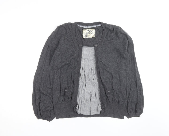 Betty Jackson Black Womens Grey Cardigan Size 18 Wool Blend