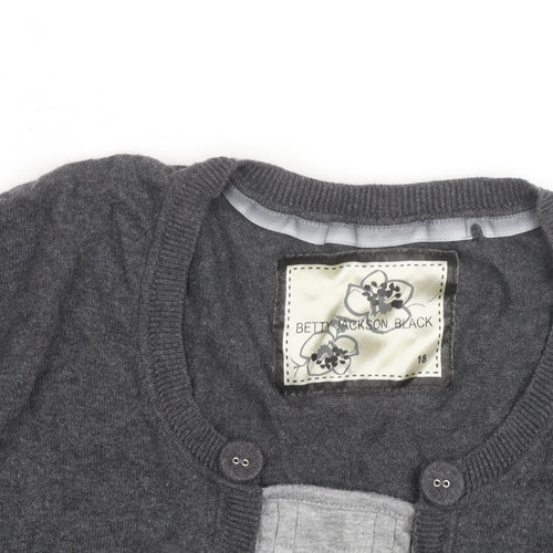 Betty Jackson Black Womens Grey Cardigan Size 18 Wool Blend