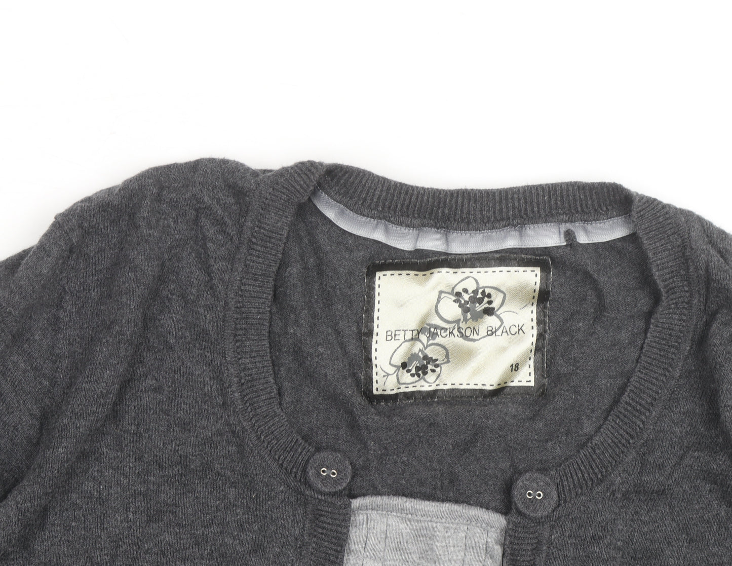 Betty Jackson Black Womens Grey Cardigan Size 18 Wool Blend