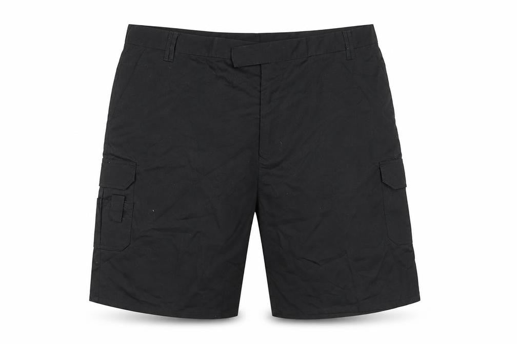 Front view of Benchmark Men's Black Cargo Workwear Shorts, size 50, Regular Fit