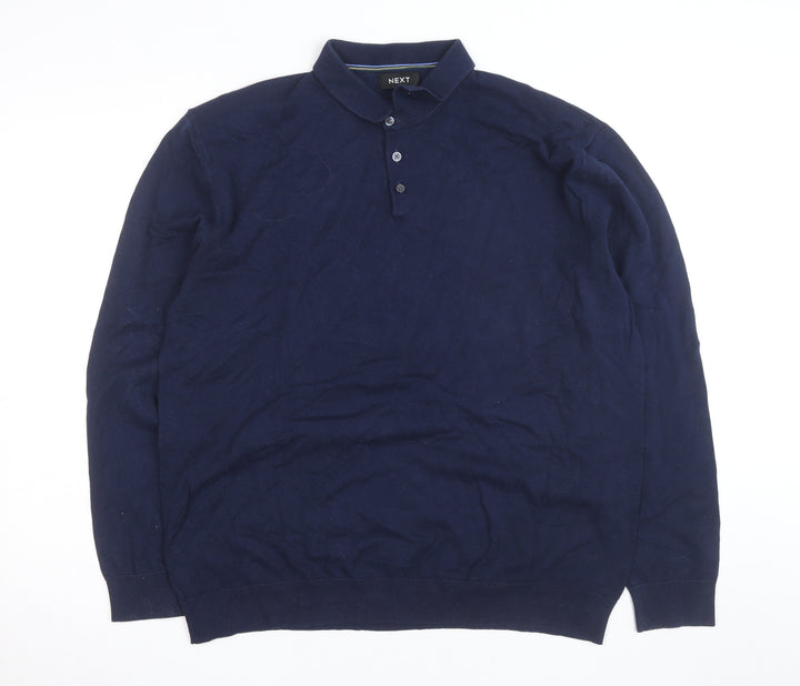 Next Men's Blue XL Cotton Long Sleeve Polo Shirt