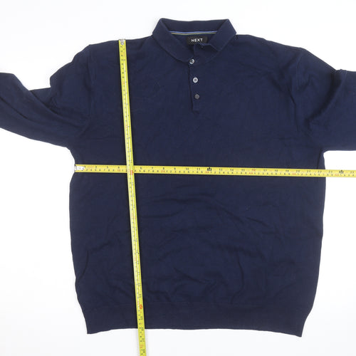 Next Men's Blue XL Cotton Long Sleeve Polo Shirt