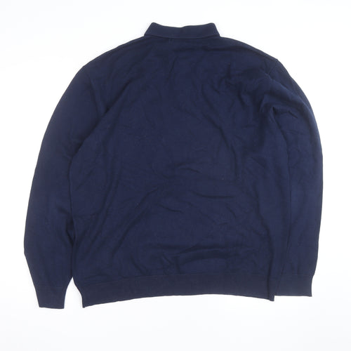 Next Men's Blue XL Cotton Long Sleeve Polo Shirt