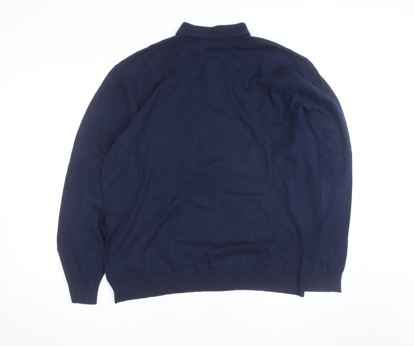 Next Men's Blue XL Cotton Long Sleeve Polo Shirt