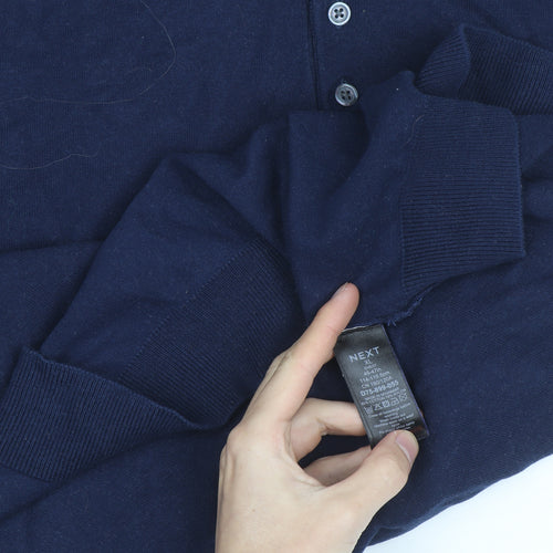 Next Men's Blue XL Cotton Long Sleeve Polo Shirt