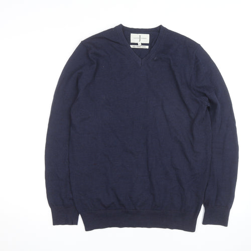 Jasper Conran Men's Blue Merino Wool V-Neck Jumper M