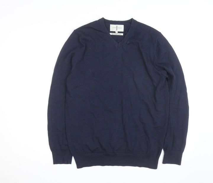 Jasper Conran Men's Blue Merino Wool V-Neck Jumper M