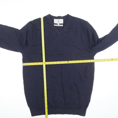 Jasper Conran Men's Blue Merino Wool V-Neck Jumper M