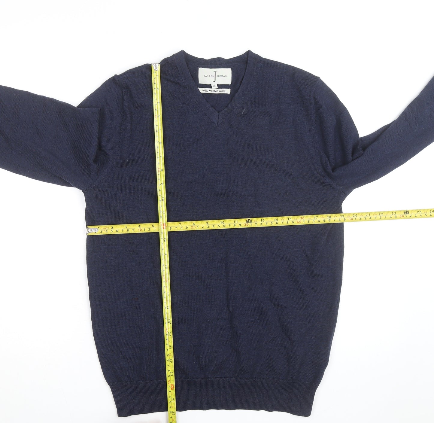 Jasper Conran Men's Blue Merino Wool V-Neck Jumper M