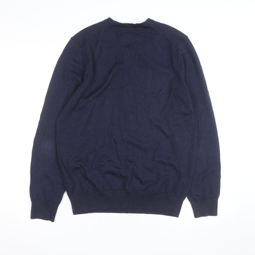 Jasper Conran Men's Blue Merino Wool V-Neck Jumper M