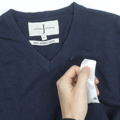 Jasper Conran Men's Blue Merino Wool V-Neck Jumper M