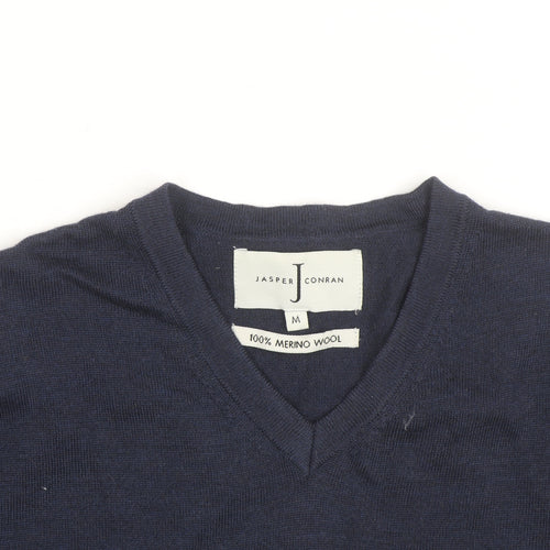 Jasper Conran Men's Blue Merino Wool V-Neck Jumper M