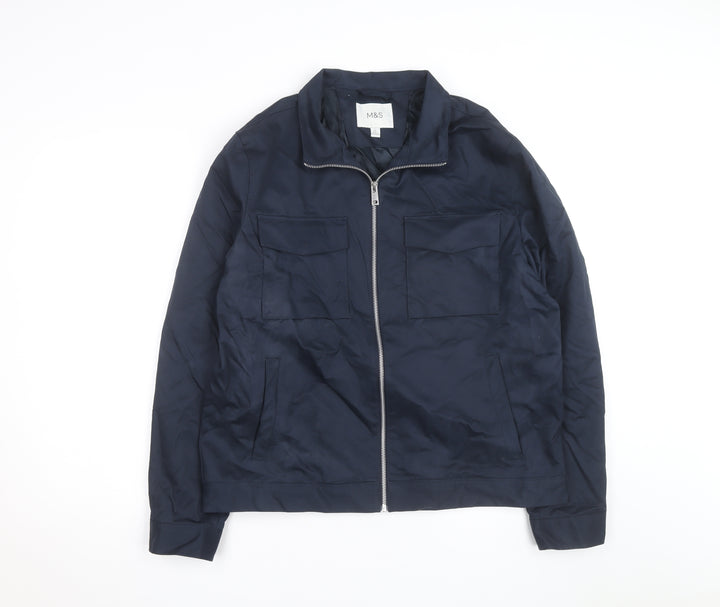 Marks and Spencer Men's Blue Full Zip Bomber Jacket L Regular